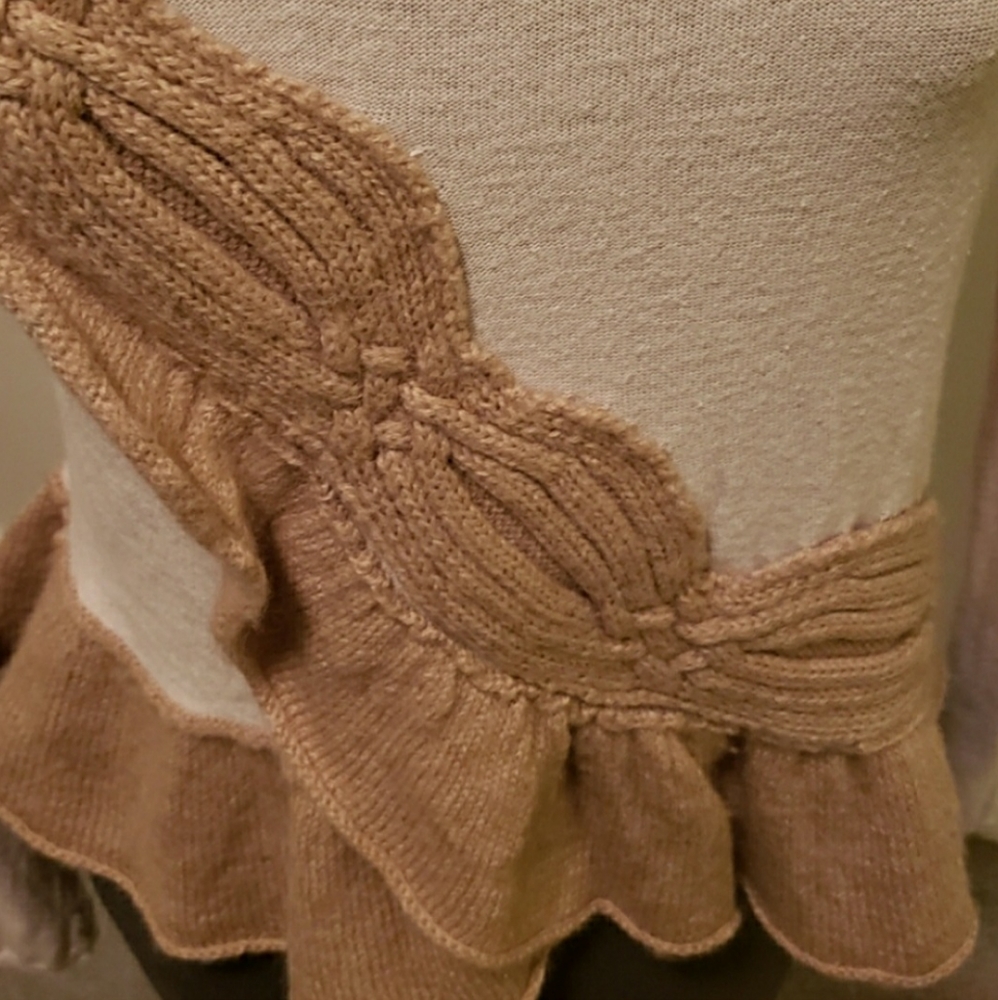 Anthropologie pinky Beige & Khaki Cowl Neck Sweater with Ruffle Detail - Picture 4 of 9